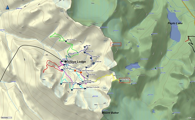 Map Showing the Location of the Lodge Relative to the Famous Peyto Lake in Banff NP