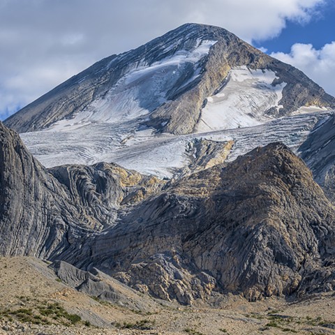 Tortured and Twisted Rock on Mt Trapper (Mt Baker in Background)