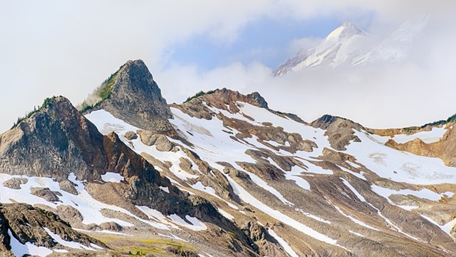 Mt Baker Peeks through a Hole in the Clouds over Ptarmigan Ridge