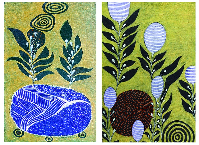 Black leaves -I,II / 2005  /Acrylic paints,sewing / 9 x 15 (inches)-each