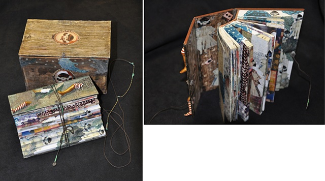 Inviatation from Alice / 2008 / Bookmaking , old dictionary , paper clay, digital printed images ,collage ,epoxy resin / 4 1/2 x 6 x 4 (inches)