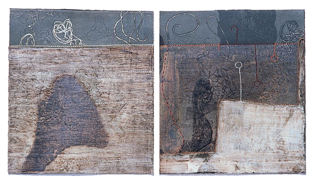 Afternoon -I,II / monotype,painting,sewing / 9 x 11 (inches)-each