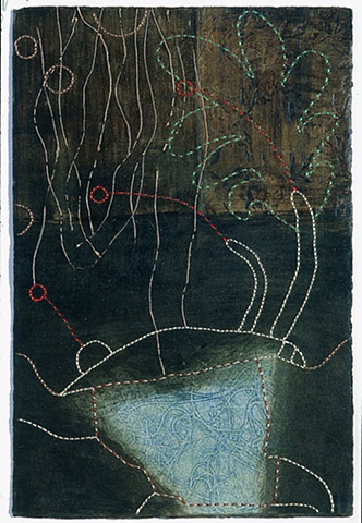 Watery weed / 2003 / monotype,painting,sewing / 8 x 11 (inches)
