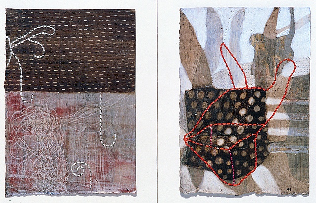 Stained letter , Vague smile / 2003 / mixed media / 3 1/2 x 5 (inches)-each