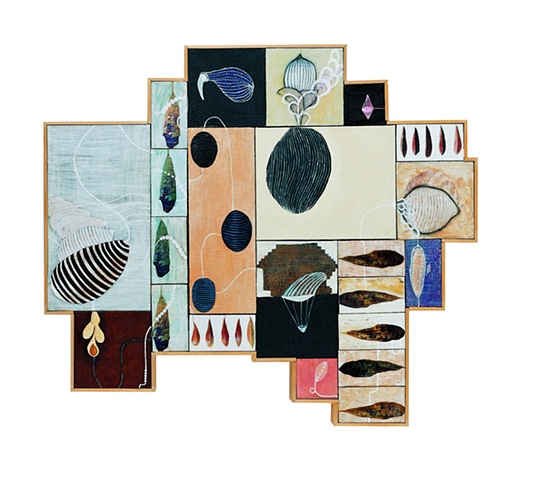 Floating objects-II / 2004 /Digital printed images,collage,painting / 33 x 27 (inches)