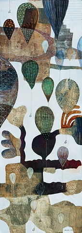 Balloons-III/ 2004 /Monotype,painting,sewing,beads / 16 x 42 (inches)