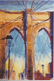 Painting of Brooklyn Bridge at noon