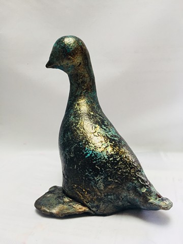 duck, small, sculpture, bronze, bird, gift, collectible, art