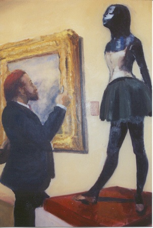 The artist Degas admiring his dancer statue
