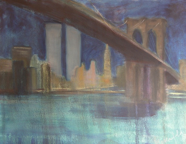 Painting of Brooklyn Bridge at Night Cityscape