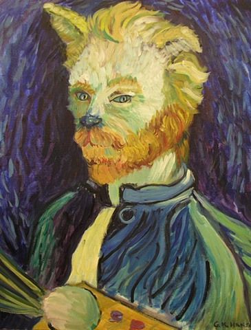 Surrealistic version of  Vincent Van Gogh self portrait as a cat