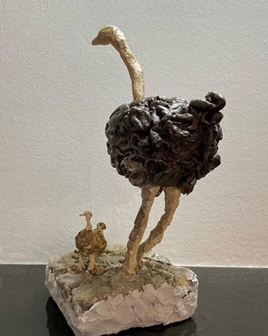 Ostrich and Hatchling