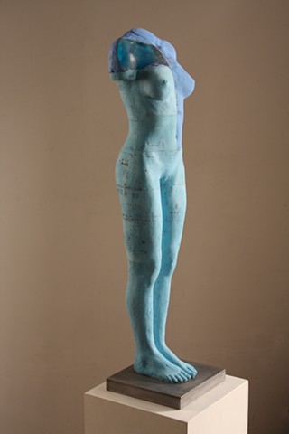 Figurative sculpture containing cast glass in a harmony of light blues. Available at the CK Contemporary Gallery in San Francisco.