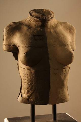 New bronze torso by Dan Corbin features a marine bronze casting with a titanium oxide patina.