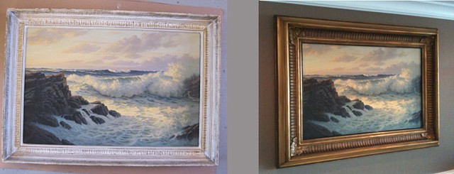 custom made in Maine picture frame for a seascape ornate