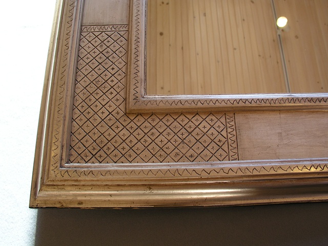 incised gesso gilt frame in burnished white gold leaf Frederick Harer design