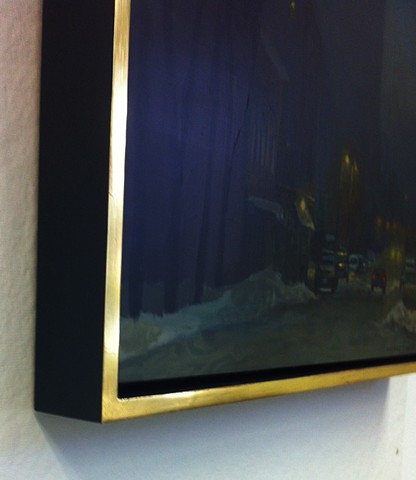 made in Maine custom finished burnished gold leaf canvas floater frame