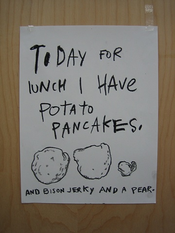 Today for lunch I have potato pancakes. And bison jerky and a pear.