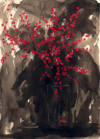 Floral, sumi-e, work on paper, memorial