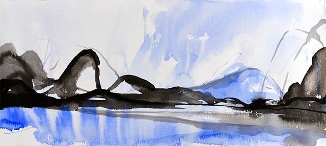 Landscape watercolor sumi