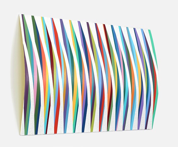 Abstract wall sculpture painted in stripe patterns