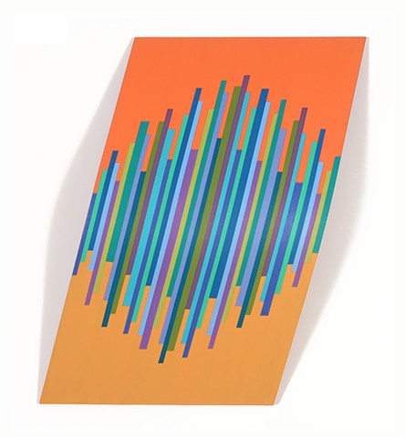 Abstract painting with colorful stripes on a curved panel