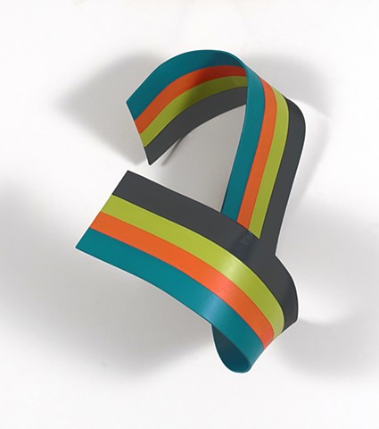 acrylic stripes painted on broad  pvc panel that loops upon itself