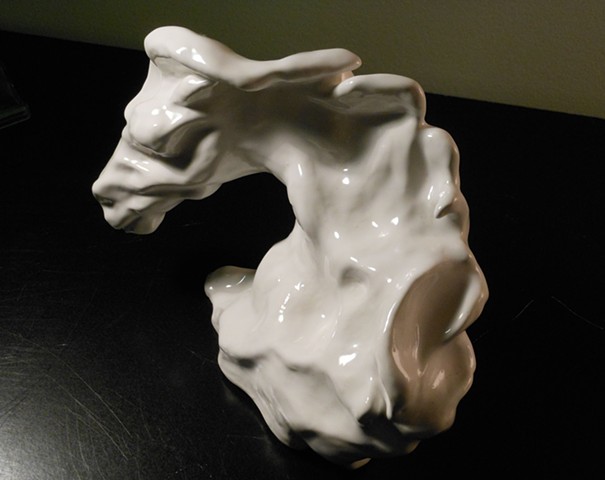 white horse head abstracted ceramic