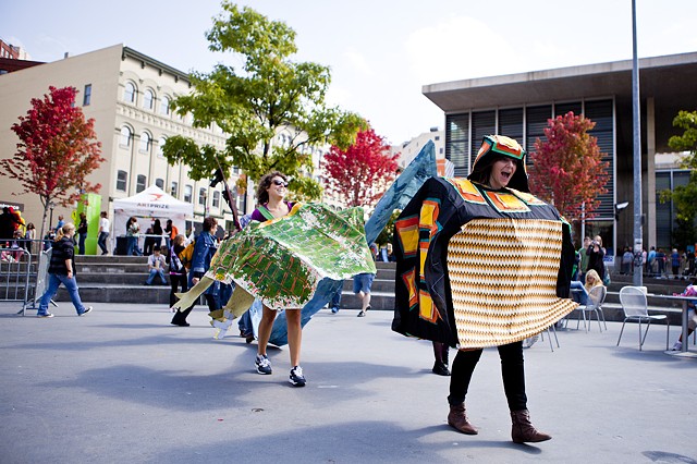 Artists Danielle Kimzey and Mandy Blankenship strut their Michigan turtles