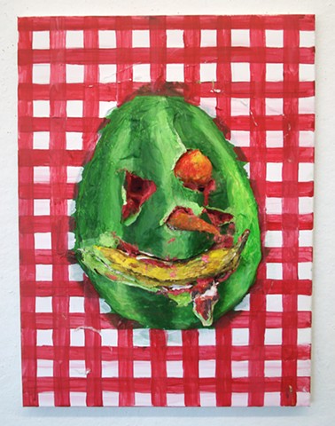 Watermelon Head with Banana Smile on Picnic Blanket