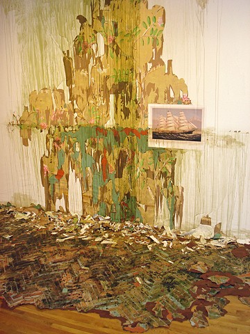 Ship, Wallpaper, and Floorboards with Flood Damage 