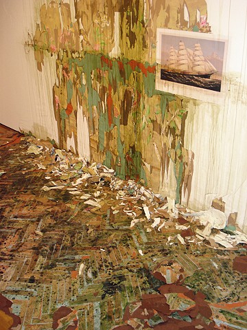 Ship, Wallpaper, and Floorboards with Flood Damage 