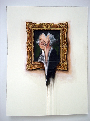 George Washington Portrait on Wall Melted
