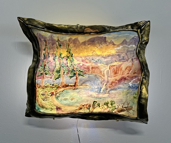 Illuminated Warped Landscape: After Albert Bierstadtâ€™s â€œSierra Nevadaâ€� (Light on)