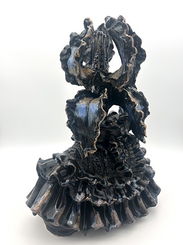 Black Iris with Ruffled Blouse (side)