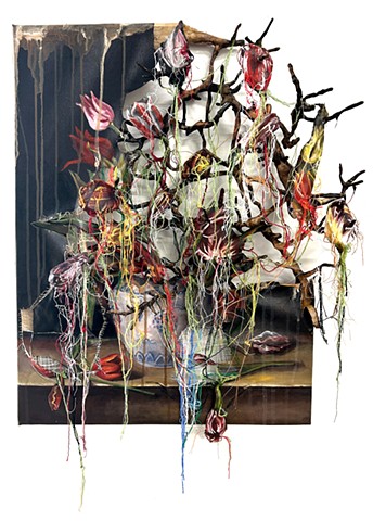 Tulips in Vase with Branches (Unravel)