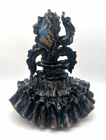 Black Iris with Ruffled Blouse (back)