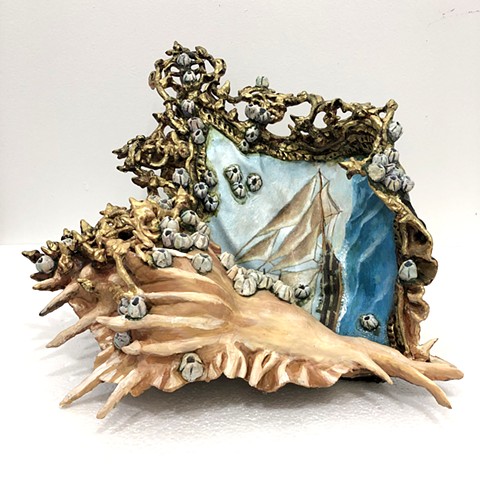 Clipper Ship with Conch Shell