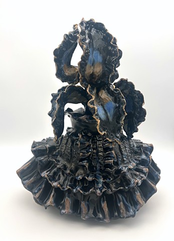 Black Iris with Ruffled Blouse (front)