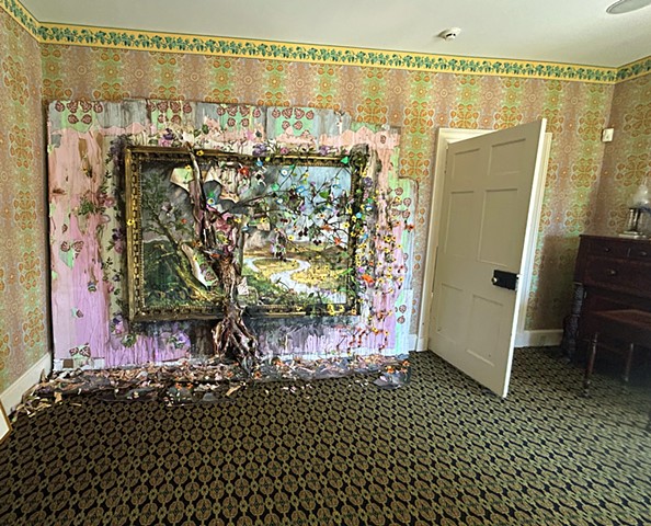 Emily Cole and Her Father, My Mother and Me (Thomas Cole’s View from Mount Holyoke, Northampton, Massachusetts, after a Thunderstorm—The Oxbow, Blackberries, Wild Flowers, Sparrows, Nest, and Wallpaper)