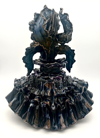 Black Iris with Ruffled Blouse (back)