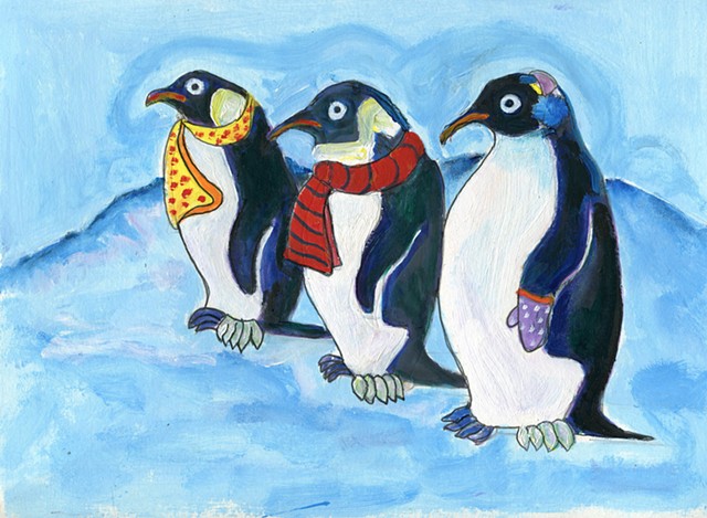 whimsical penguin painting for sale