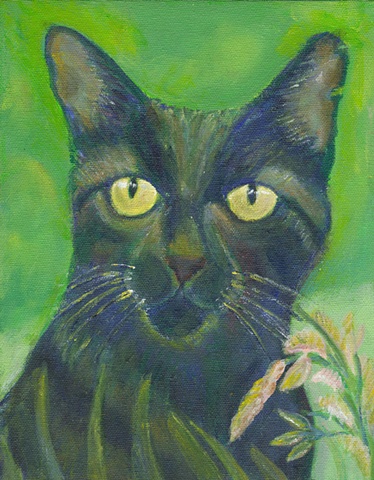 Painting of a black cat