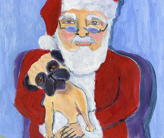 Holiday Pug painting with Santa Claus 