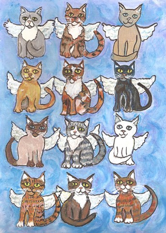 cat angels painting for sale
