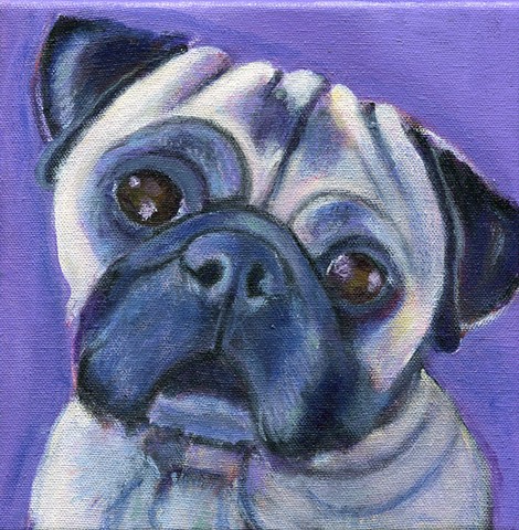 Penny the pug, a custom acrylic painting