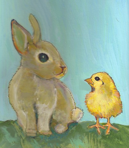 Painting for sale of a bunny rabbit and chick