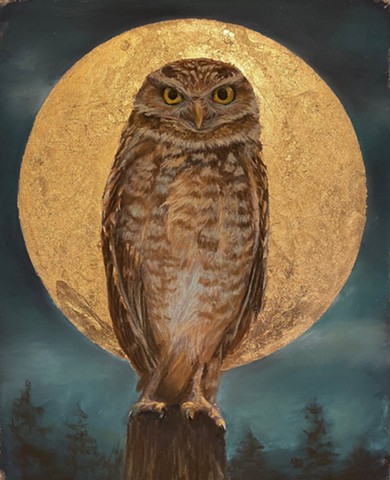 Burrowing Owl and Moon
