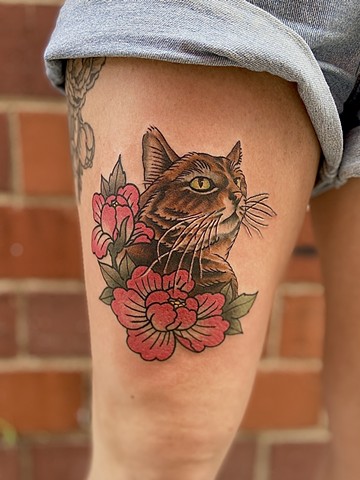 Color cat portrait tattoo