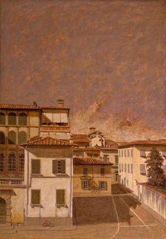 painting by brian h reynolds Lucca italy le mura plein air landscape art